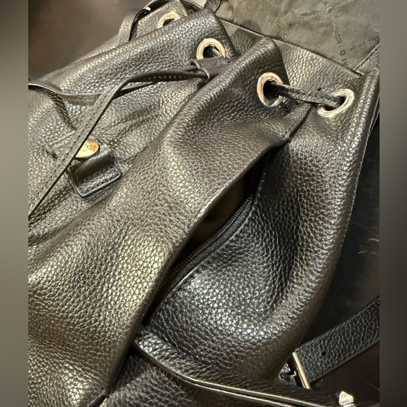 NWOT Michael Kors Riley Studded Black Pebbled Leather Drawstring Backpack Bag - Picture 6 of 13